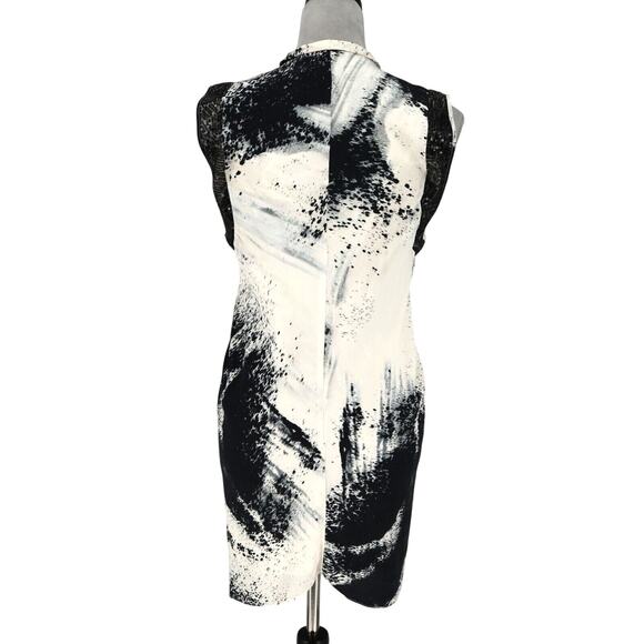 Sachin and Babi Ankasa Dress Womens 4 Ivory Black Silk Lined Sequins Shift Pleat - Picture 2 of 14